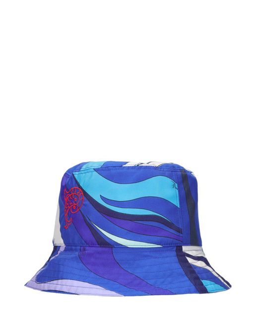 Emilio Pucci Blue Reversible Printed Silk Twill Bucket Hat