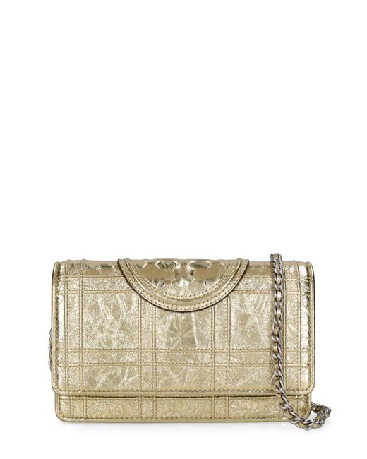 Tory Burch Natural Metallic Square Leather Chain Wallet