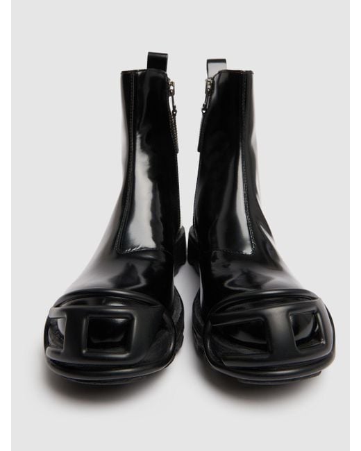 DIESEL Black Oval-d Leather Combat Boots for men