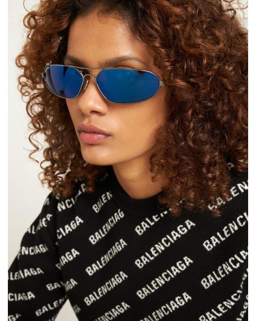 Balenciaga 0227s Stretch Oval Metal Frame Sunglasse in Blue | Lyst