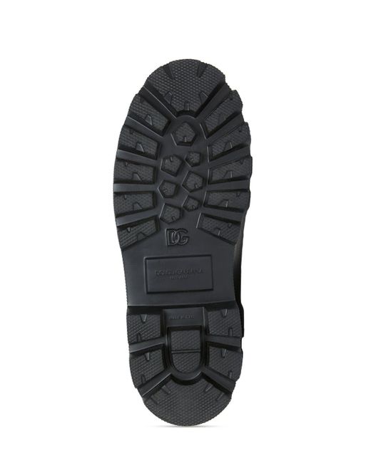 Dolce & Gabbana Black Leather Combat Boots W/Logo Plaque for men