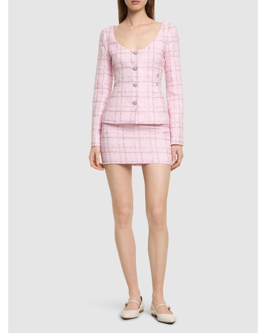 Jupe courte en tweed à carreaux et sequins Alessandra Rich en coloris Pink