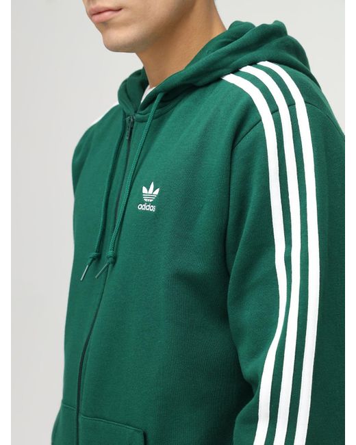 adidas Originals 3-stripes Fz Hooded Track Top in Dark Green (Green) for  Men | Lyst