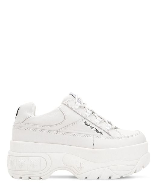Naked Wolfe White 70mm Hohe Plaetausneakers Aus Leder "sporty"