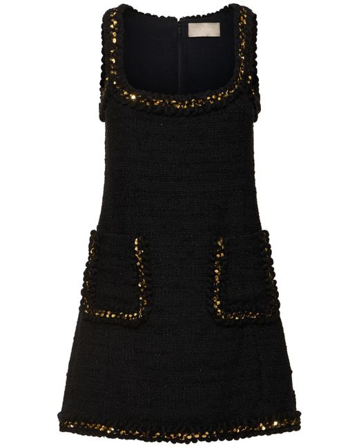 Elie Saab Black Embroidered Tweed Short Dress