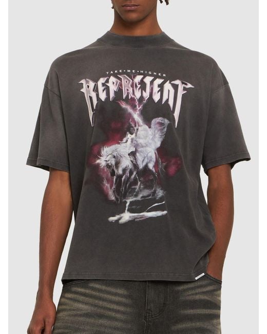 Represent Black Take Me Higher Printed Cotton T-Shirt for men