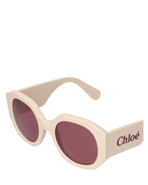 Chloé Pink Oversized Logo Round Acetate Sunglasses