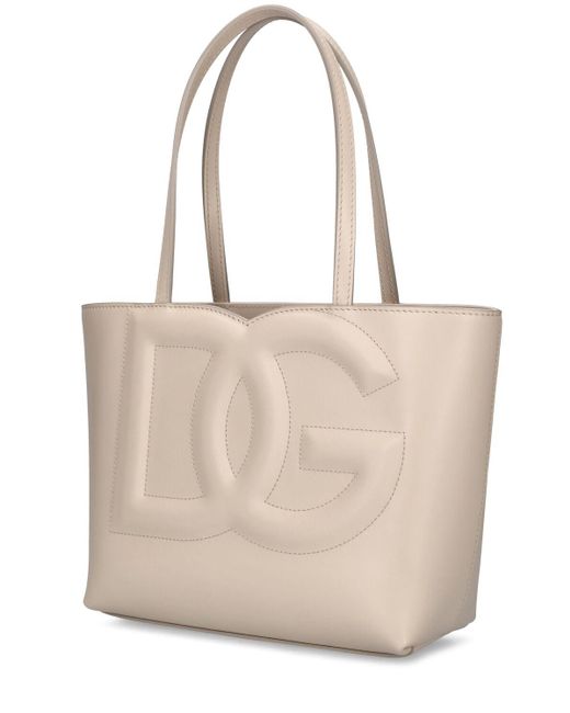 Dolce & Gabbana Natural Small Dg Logo Leather Tote Bag