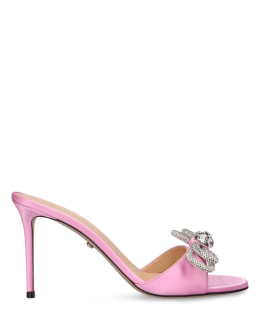 Mach & Mach Pink 95Mm Double Bow Satin Mules