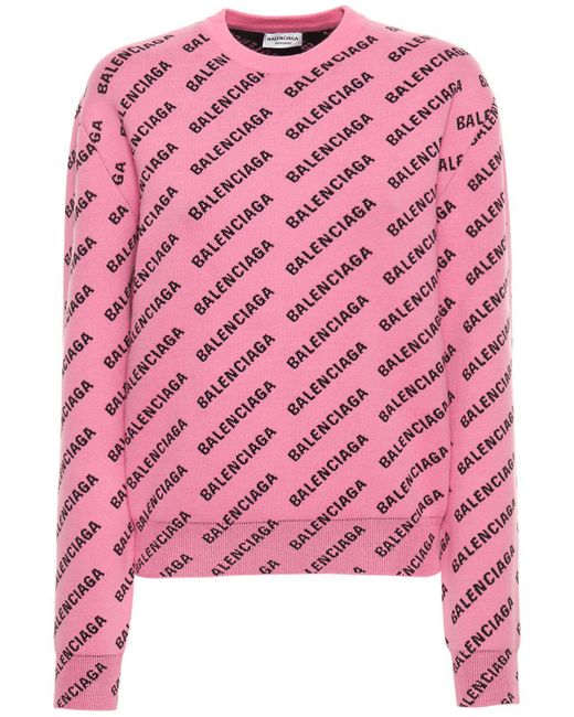 Balenciaga Pink All Over Logo Cotton Blend Sweater