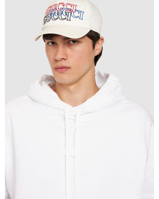 Gucci White Embroidery Cotton Baseball Cap for men
