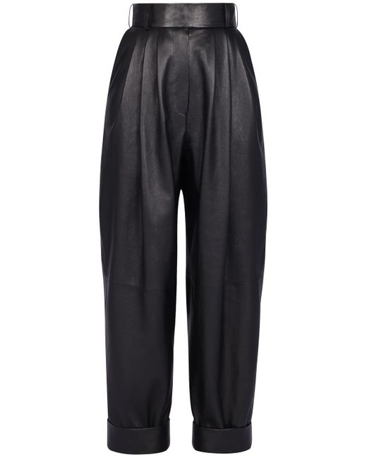 Alexandre Vauthier Blue Pleated Leather Pants