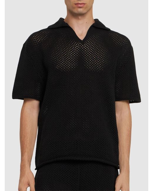 Commas Black Crochet Polo for men