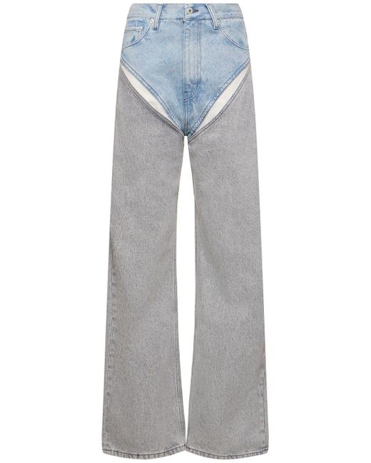 Y. Project Blue Denim Cutout High Rise Wide Jeans