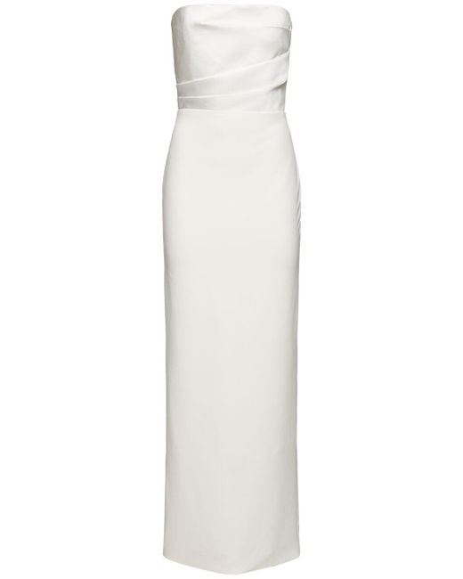 Solace London White Afra Strapless Draped Satin-twill And Crepe Gown