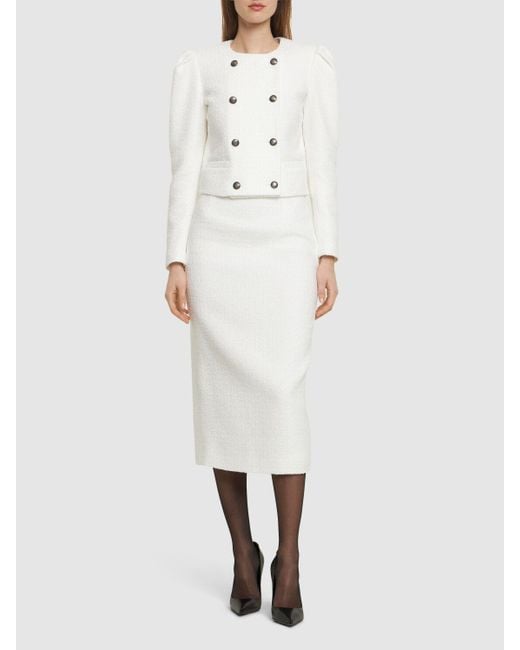 Alessandra Rich White Hochtaillierter Midirock Aus Tweed