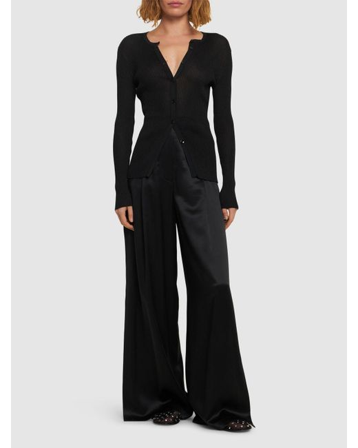 Max Mara Black Fiesta Silk Satin Slit Wide Pants