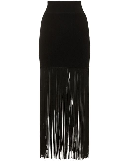 Falda larga de punto con flecos Galvan de color Black