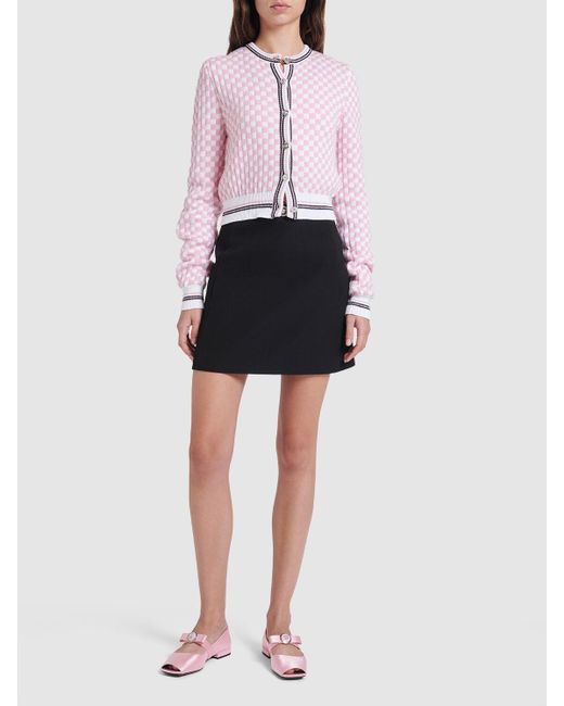 Versace Pink Check Jacquard Knit Cardigan
