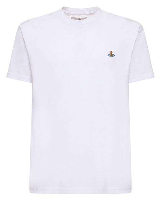 T-shirt in jersey di cotone con logo di Vivienne Westwood in White da Uomo