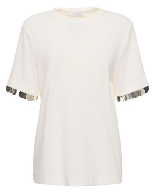 T-shirt in crepe di jersey con decorazioni di Rabanne in White