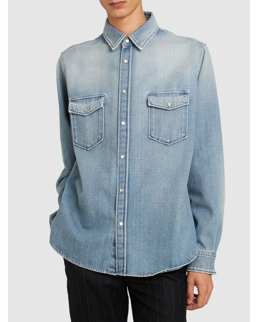 Camisa oversize de denim de algodón Saint Laurent de hombre de color Blue