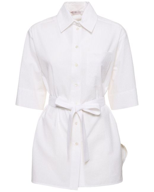 Camicia lunga texas in seersucker di cotone di Max Mara in White