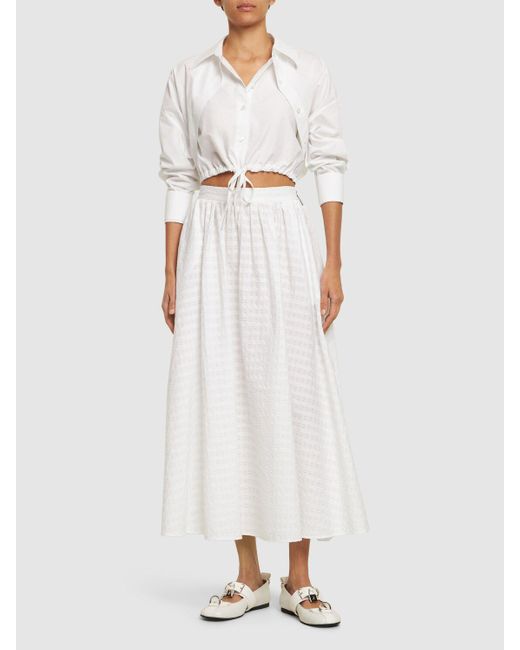 MSGM White Cotton Midi Skirt