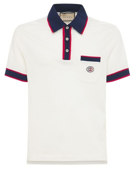 Polo De Piquet De Algodón Con G Entrelazada Gucci de hombre de color White