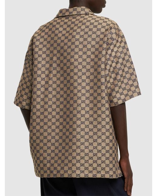 Gucci Brown gg Linen Blend Canvas Shirt for men