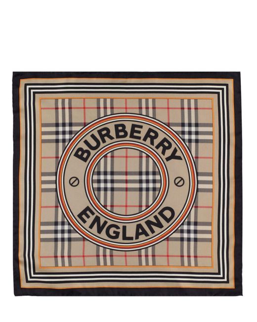 Burberry Metallic Check Logo Printed Silk Square Scarf