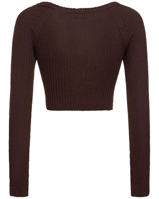 Blumarine Brown Cotton Blend Knit Crop Cardigan