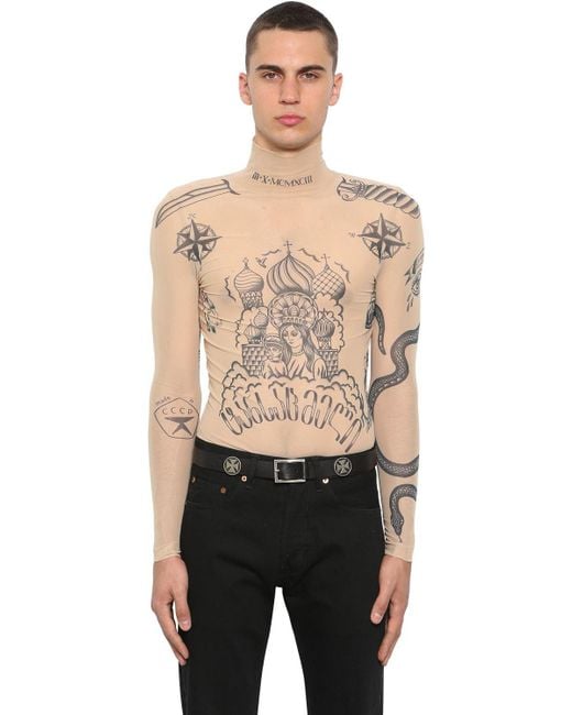 "T-shirt Collo Alto ""tattoo""" di Vetements in Natural da Uomo