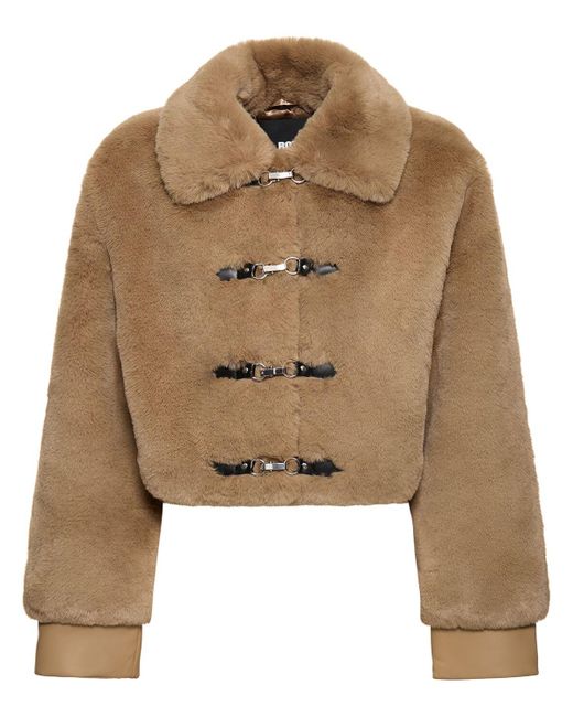 ROTATE BIRGER CHRISTENSEN Brown Sepia Fluffy Faux Fur Jacket
