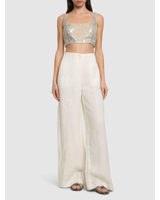 Brunello Cucinelli White Linen Crop Top