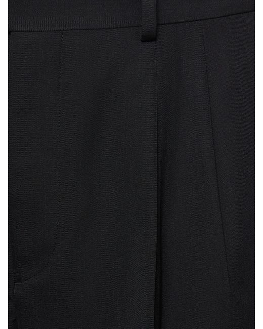 Auralee Black Pleated Wool Gabardine Straight Pants for men