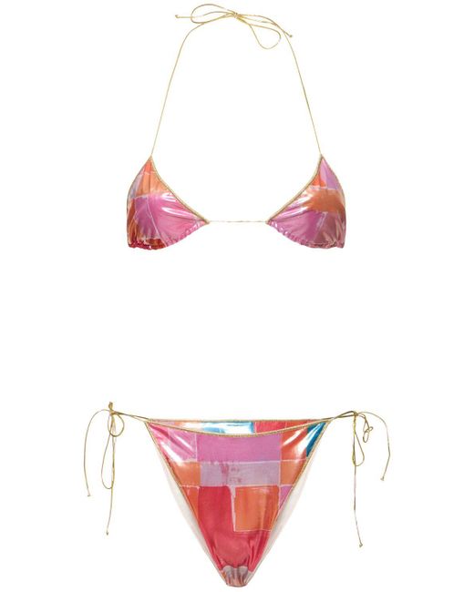 Reina Olga Pink Sam Printed Triangle Bikini Set