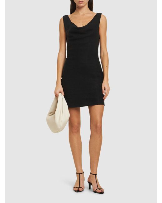Mujer Vestido Corto De Algodón Y Lino Drapeado St. Agni de color Black