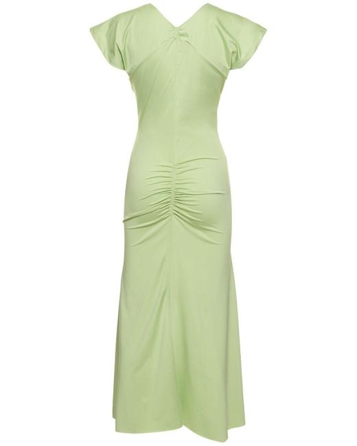 Victoria Beckham Green Gathered Jersey Midi Dress