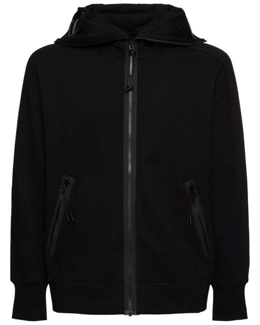 C P Company Black Diagonal Raised Fleece Google Sweatshirt for men