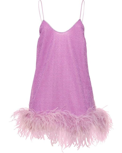 Robe courte avec plumes lumière Oseree en coloris Pink