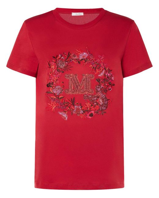 Max Mara Red Elmo kurzärmeliges T -Shirt mit Stickerei