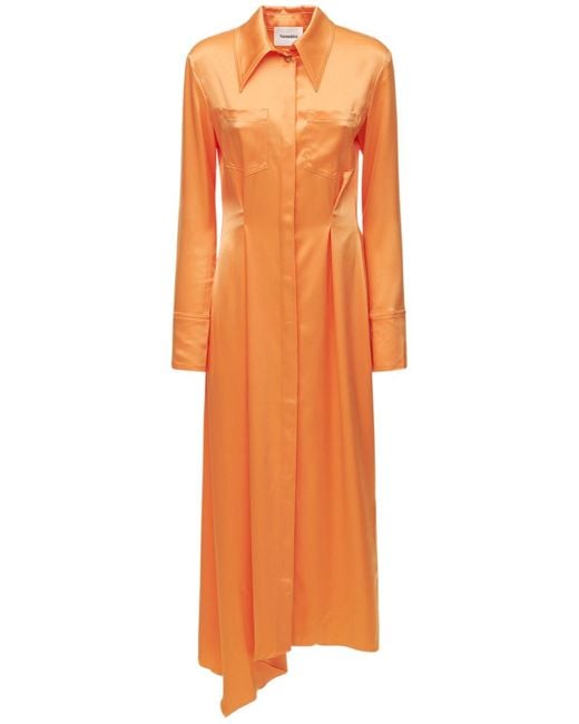Nanushka Orange Mamo Satin Shirt Midi Dress