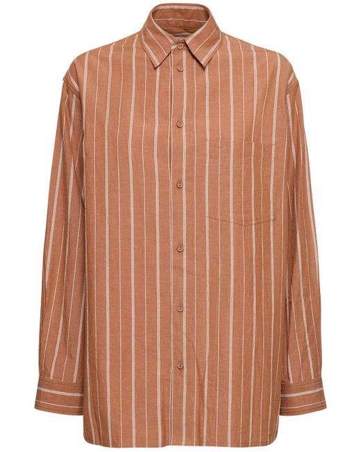 Matteau Brown Striped Cotton & Linen Shirt