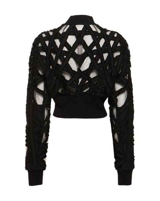 Rick Owens Black Embroidered Cropped Tech Zip Jacket