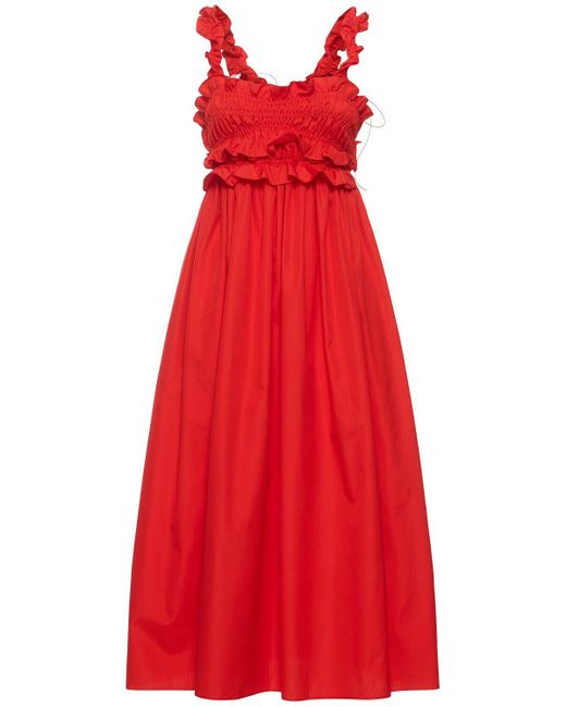 CECILIE BAHNSEN Red Giovanna Cotton Ruffled Long Dress