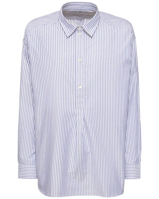 Totême  Blue Striped Half-placket Cotton Shirt