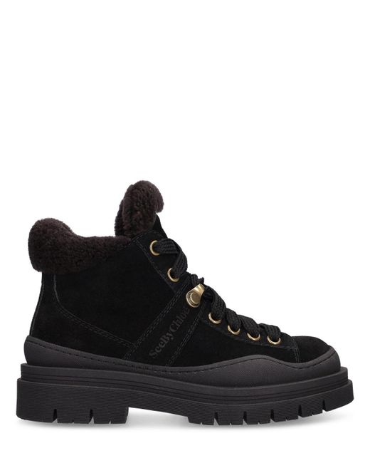 Bottines En Daim Doublées De Peau Lainée Maeliss See By Chloé en coloris Black