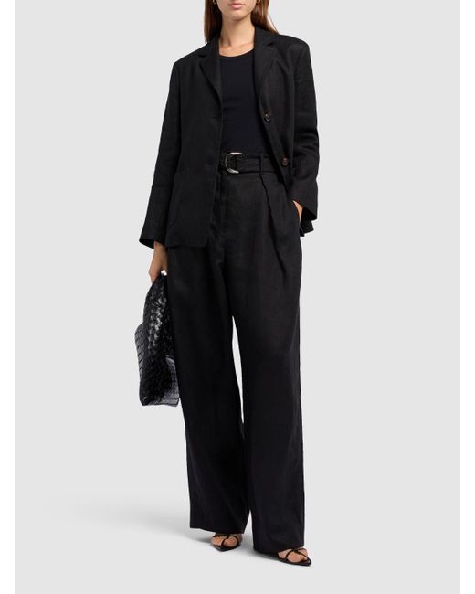 S Max Mara★janeベルト付きワイドレッグパンツ リネン Max Mara Jane ベルト付き ワイドリネンパンツ ブラック | Lyst