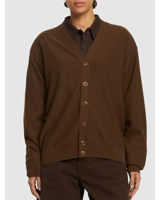 Lemaire Brown Twisted-cardigan Aus Wollmischgewebe
